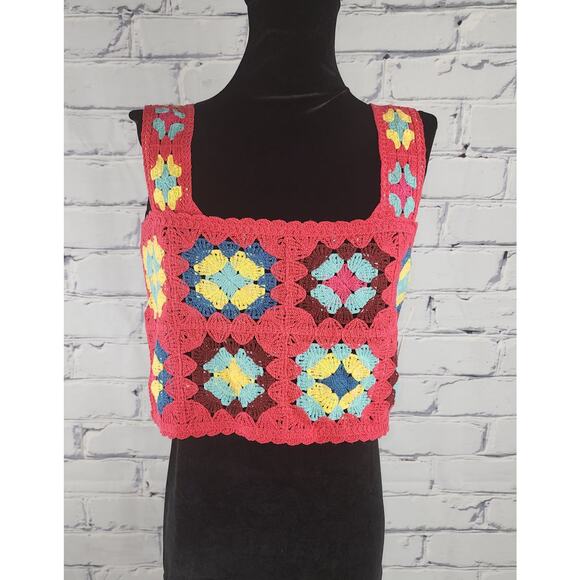 Witty Fox Women's S Crocheted Hippie Boho Cropped Top colorful fun festival 70's - Picture 1 of 10